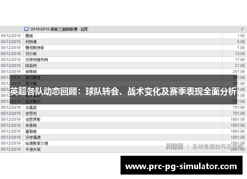 英超各队动态回顾:球队转会、战术变化及赛季表现全面分析 英超各队动态回顾:球队转会、战术变化及赛季表现全面分析