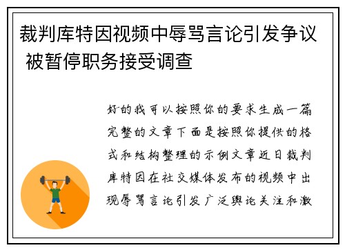 裁判库特因视频中辱骂言论引发争议 被暂停职务接受调查